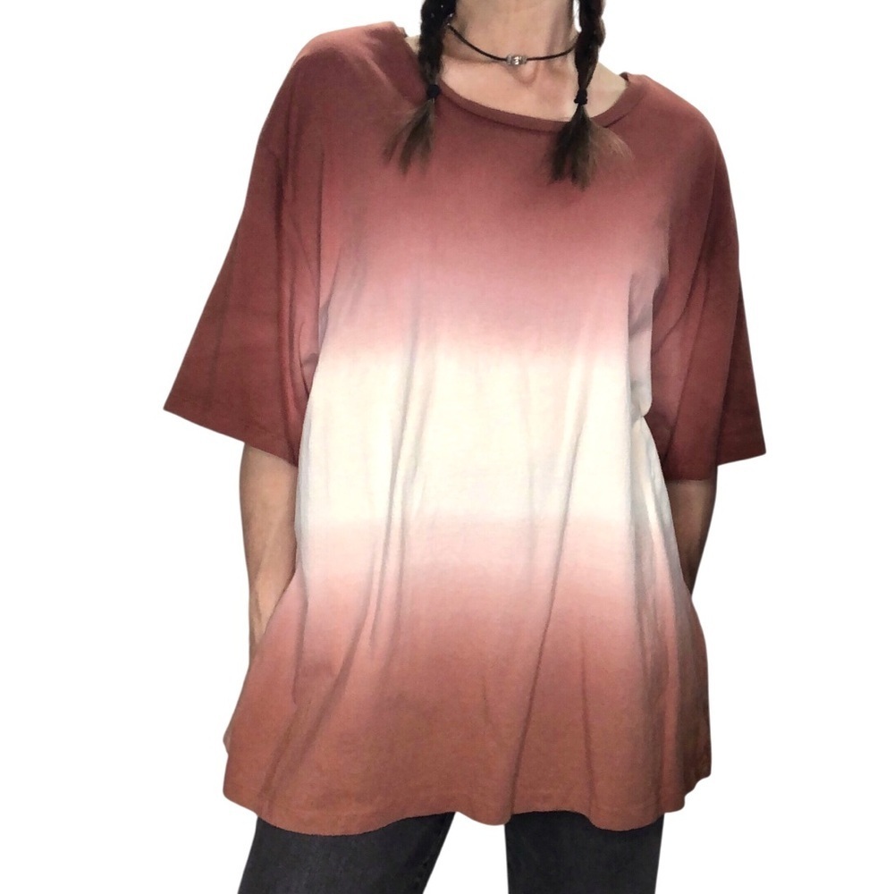 Zenana Long T Shirt Pullover Sz 1X Gradient Color Block Sienna Cream Casual Boho